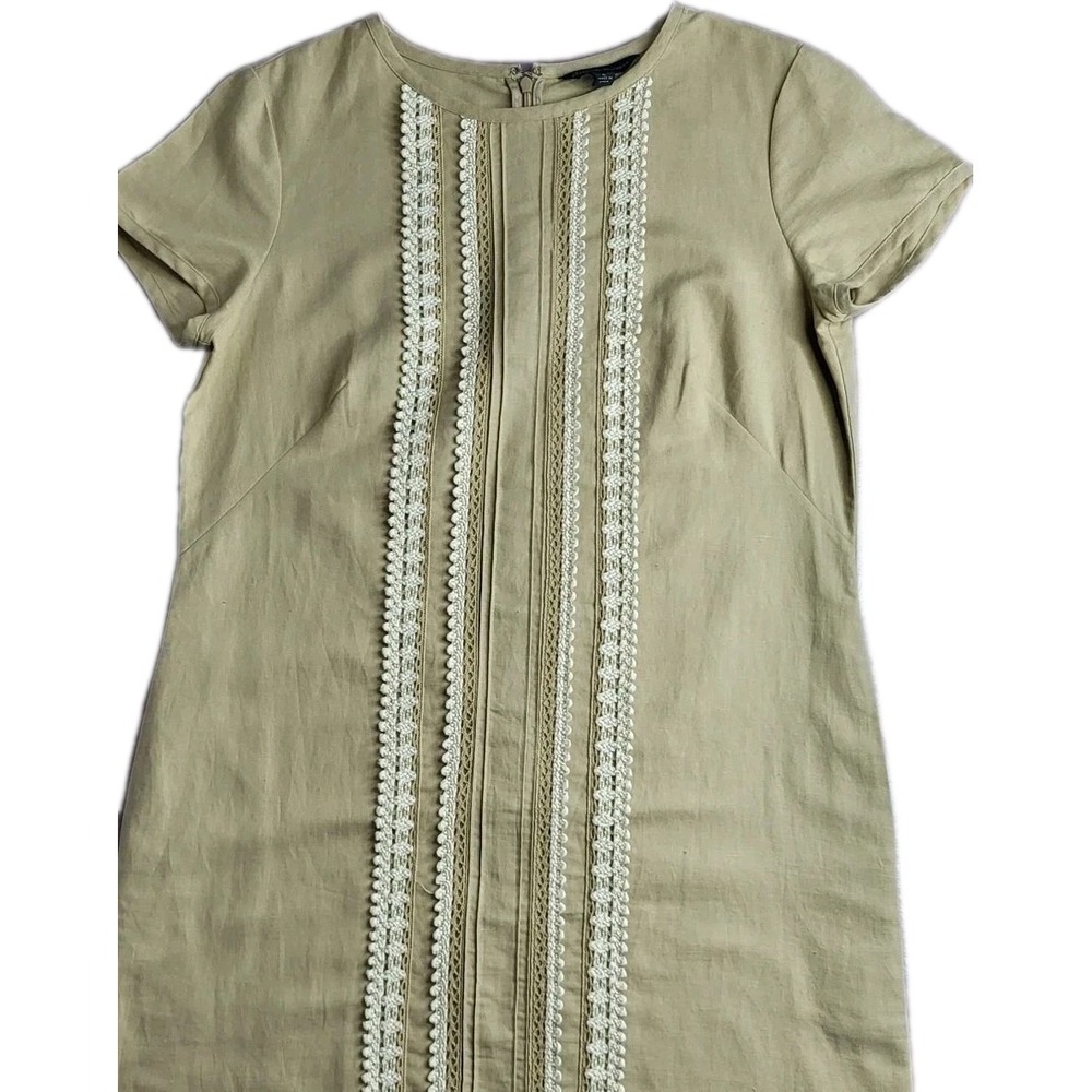 Brooks‎ Brothers Size 6 Beige Linen Cotton Cottagecore Crochet Dress.